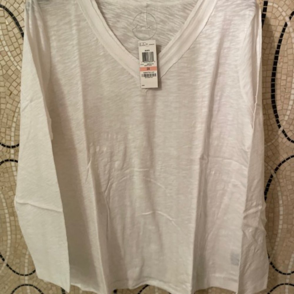 INC White cotton long sleeve V neck pullover NEW-Plus size 2X